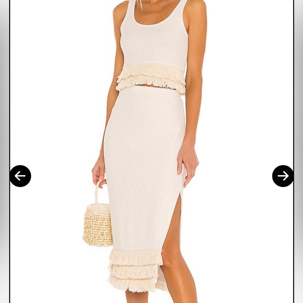 SAYLOR Staunton Knit Fringe Tank and Skirt Set in Creme